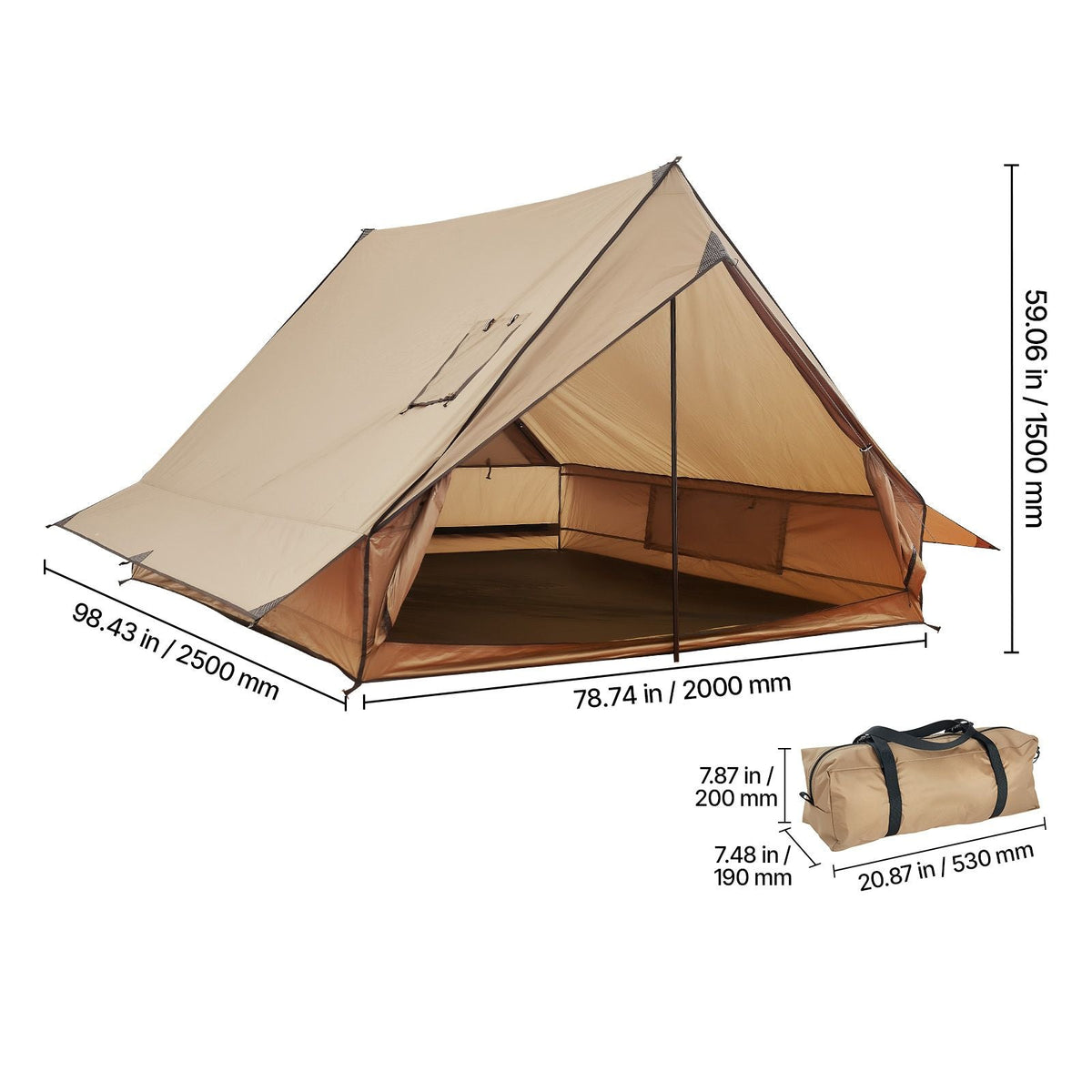 Camping Hot Tent, 2 Persons Cabin Tent with Stove Jack & Poles, Waterproof Winter Tents Shelters with Fireproof Ground Mat, Portable 4 Season Tents for Hiking Fishing Hunting Backpacking