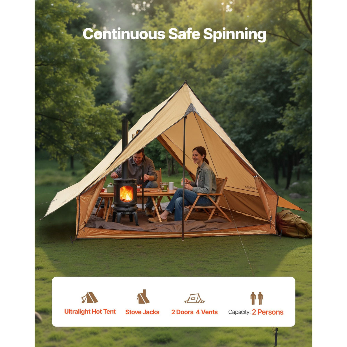 Camping Hot Tent, 2 Persons Cabin Tent with Stove Jack & Poles, Waterproof Winter Tents Shelters with Fireproof Ground Mat, Portable 4 Season Tents for Hiking Fishing Hunting Backpacking