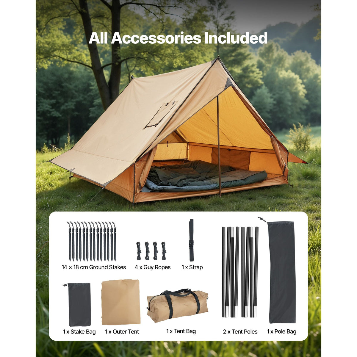 Camping Hot Tent, 2 Persons Cabin Tent with Stove Jack & Poles, Waterproof Winter Tents Shelters with Fireproof Ground Mat, Portable 4 Season Tents for Hiking Fishing Hunting Backpacking