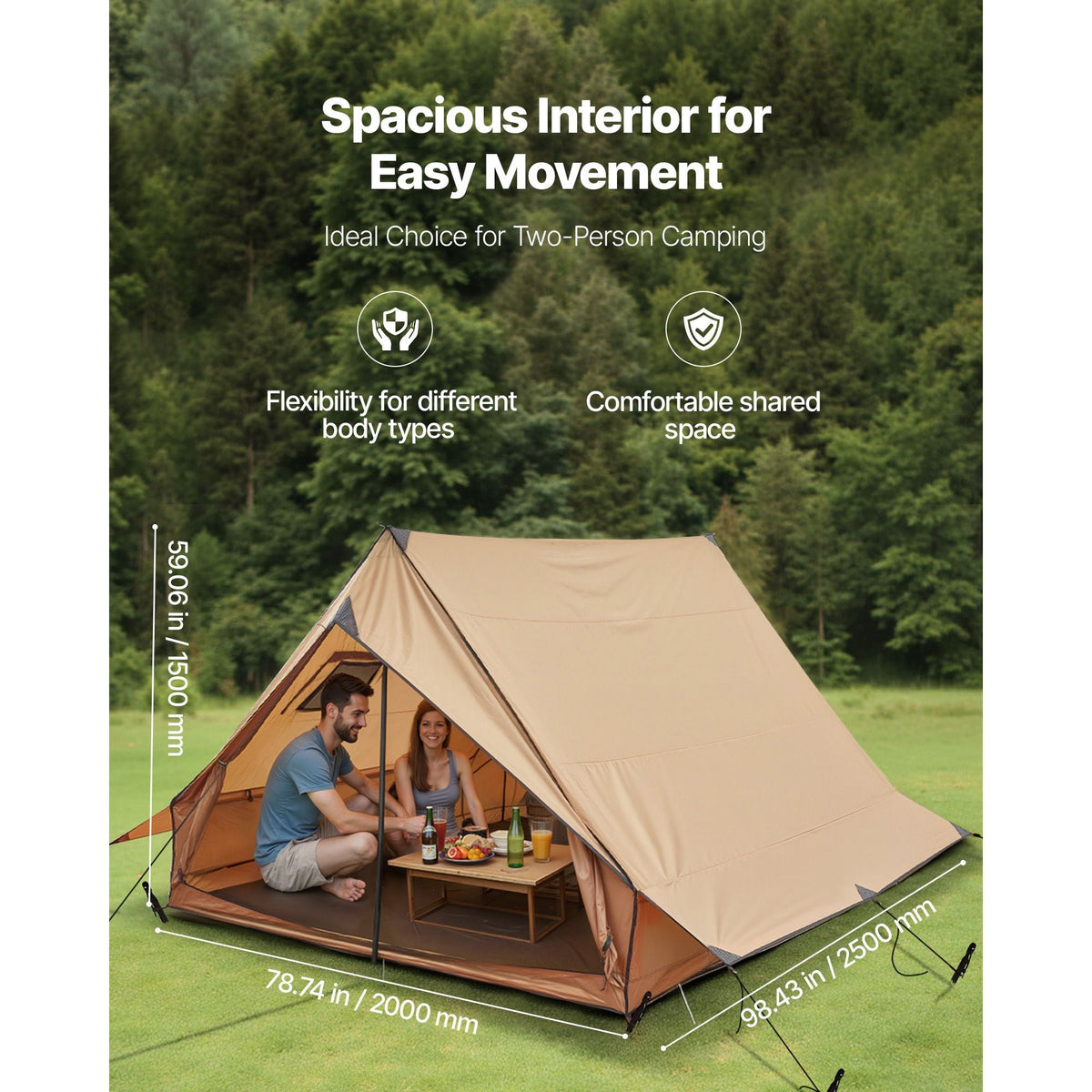 Camping Hot Tent, 2 Persons Cabin Tent with Stove Jack & Poles, Waterproof Winter Tents Shelters with Fireproof Ground Mat, Portable 4 Season Tents for Hiking Fishing Hunting Backpacking