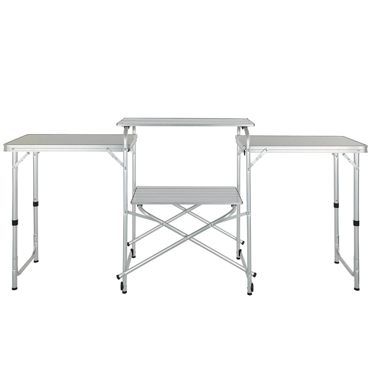 Camping Kitchen Table, Folding Outdoor Cooking Table with Storage Carrying Bag, Aluminum Cook Station 3 Cupboard & Detachable Windscreen, Quick Set-up for Picnics, BBQ, RV Traveling, Brown
