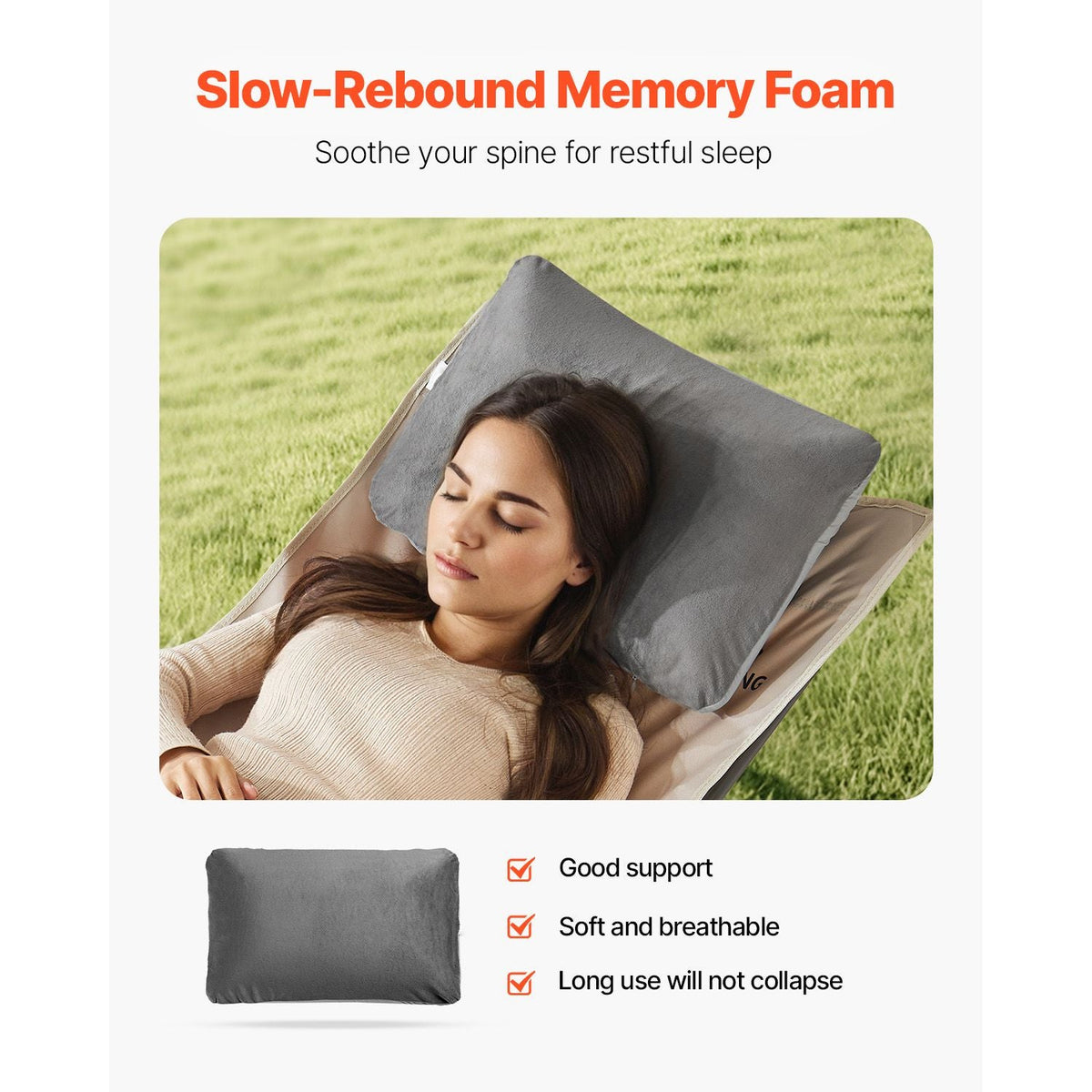 Camping Pillow, Memory Foam Travel Pillow with Double-Sided Cover, Portable Backpacking Pillows with Removable & Washable Cover and Storage Bag, Perfect for Camping, Air Travel, Hiking, Office