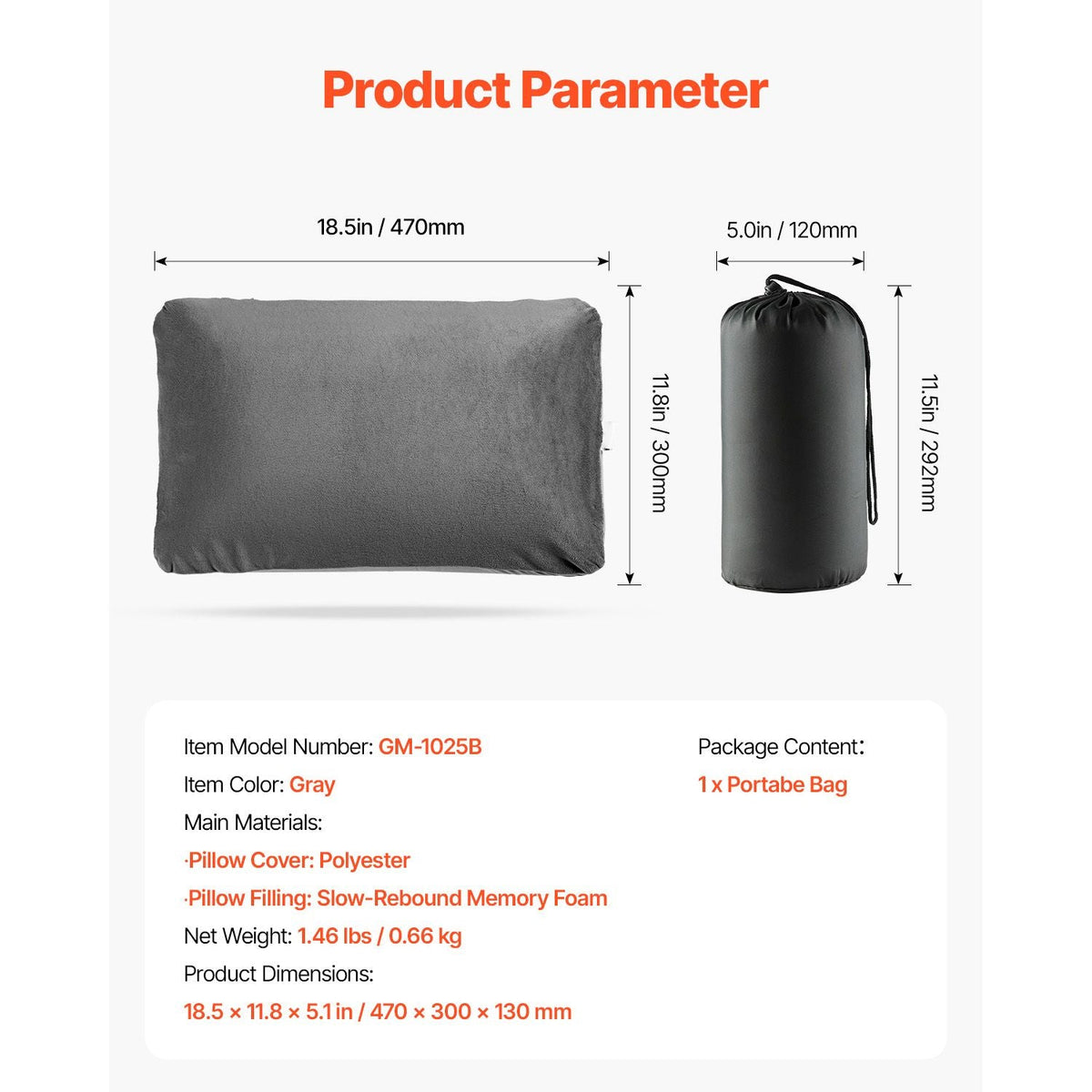 Camping Pillow, Memory Foam Travel Pillow with Double-Sided Cover, Portable Backpacking Pillows with Removable & Washable Cover and Storage Bag, Perfect for Camping, Air Travel, Hiking, Office