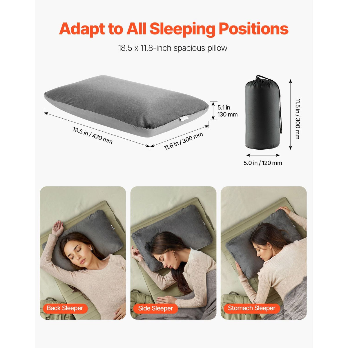 Camping Pillow, Memory Foam Travel Pillow with Double-Sided Cover, Portable Backpacking Pillows with Removable & Washable Cover and Storage Bag, Perfect for Camping, Air Travel, Hiking, Office
