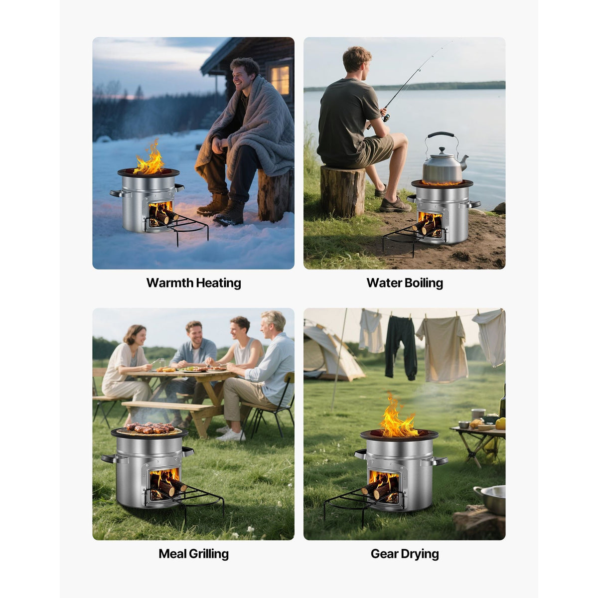 Camping Rocket Stove, Wood Burning Portable Rocket Stove with Carrying Bag for Backpacking, Stainless Steel, Single Door, Burn Wood, Twigs or Sticks for Outdoor Cooking, Backyard, Camp Cooking