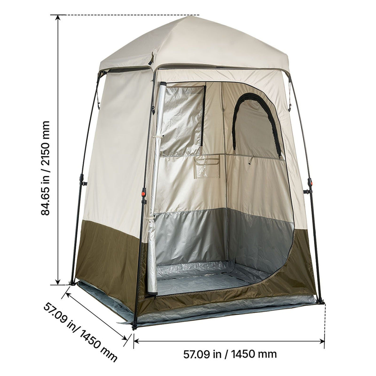 Camping Shower Tent, 1 Room, Foldable Privacy Tent Changing Room with Ground Stakes, Ropes, Carry Bag, and Crossbar, 210D Oxford Fabric with Silver Coating, for Camping, Beach, and Fishing