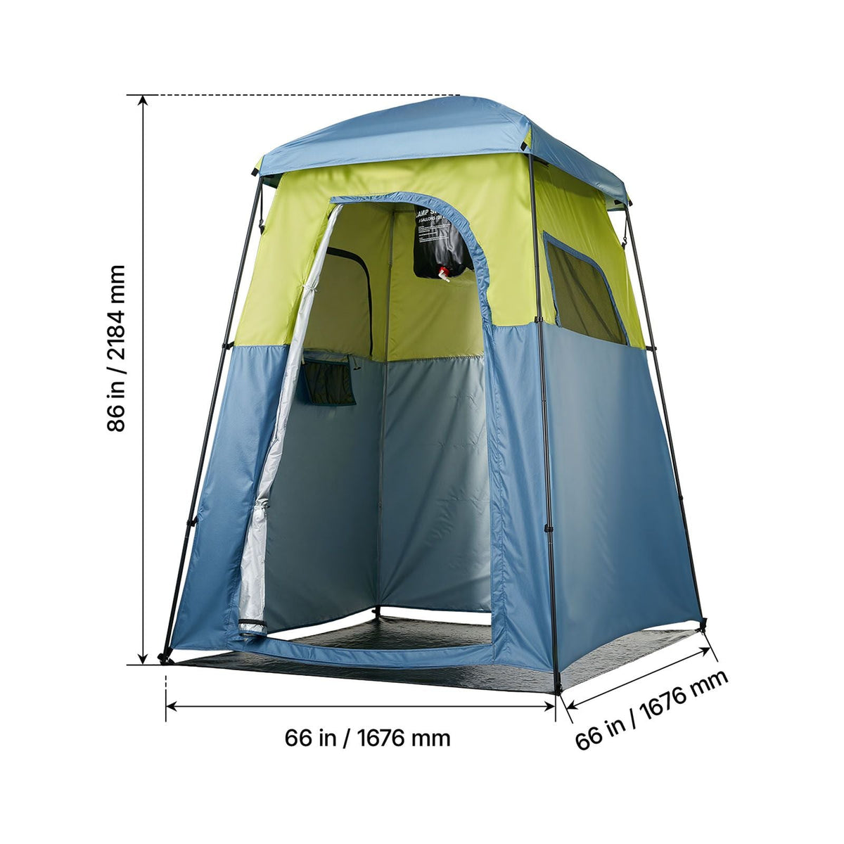 Camping Shower Tent, 1 Room, Portable Privacy Tent Changing Room with Shower Bag, Ground Stakes, Ropes, Carry Bag, and Support Poles, 150D Oxford Fabric with Silver Coating, for Camping, Fishing