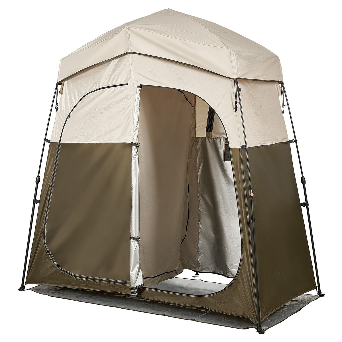 Camping Shower Tent, 2-Room Foldable Portable Privacy Tent Changing Room with Ground Stakes, Ropes, and Carry Bag, 150D Oxford Fabric with Silver Coating, for Camping, Beach, and Fishing