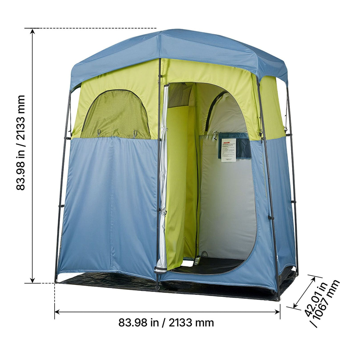 Camping Shower Tent, 2-Room Portable Privacy Tent Changing Room with Shower Bag, Ground Stakes, Ropes, Carry Bag, and Support Poles, 150D Oxford Fabric with Silver Coating, for Camping, Fishing