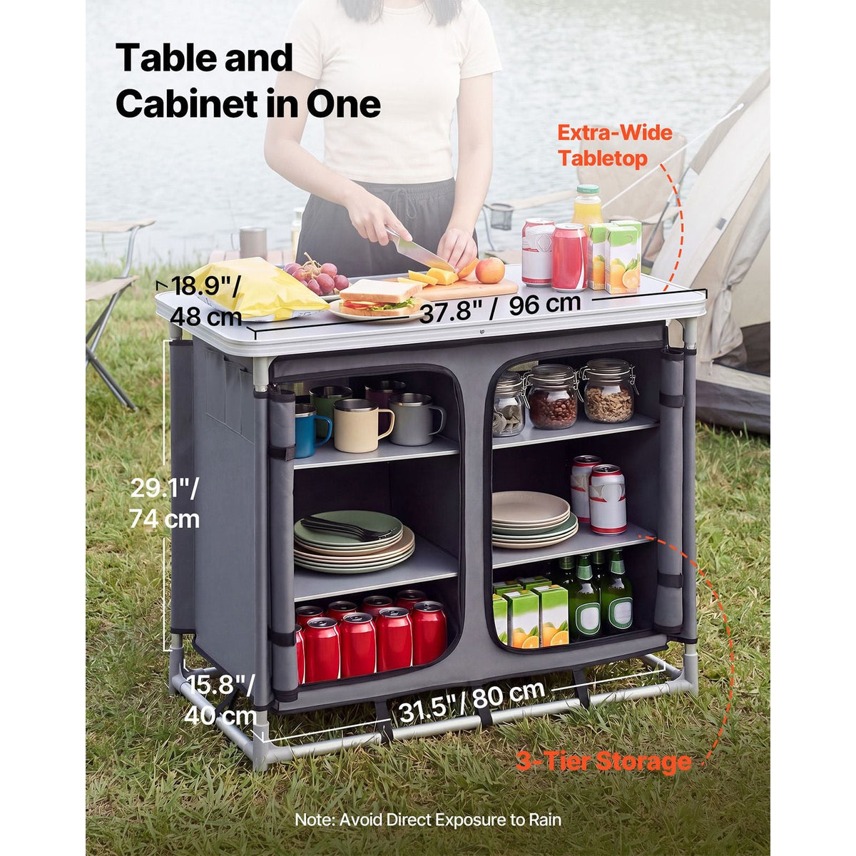 Camping Storage Cabinet, Outdoor Portable Aluminum Lightweight Table, Quick Set-up Compact Kitchen Cook Station, with 6 Shelves and Carry Bag, for Picnic, BBQ, Party, Camping, RV Traveling