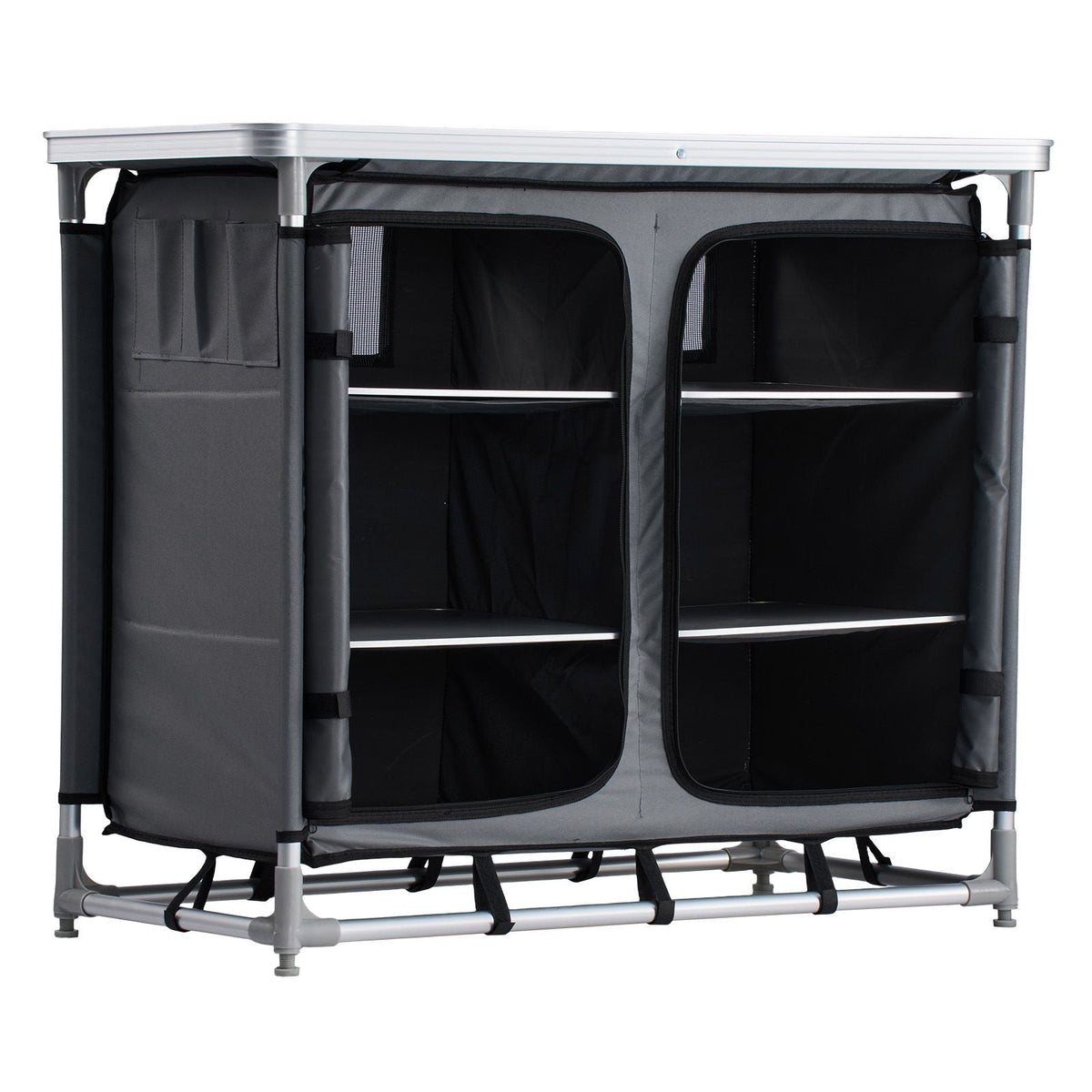 Camping Storage Cabinet, Outdoor Portable Aluminum Lightweight Table, Quick Set-up Compact Kitchen Cook Station, with 6 Shelves and Carry Bag, for Picnic, BBQ, Party, Camping, RV Traveling