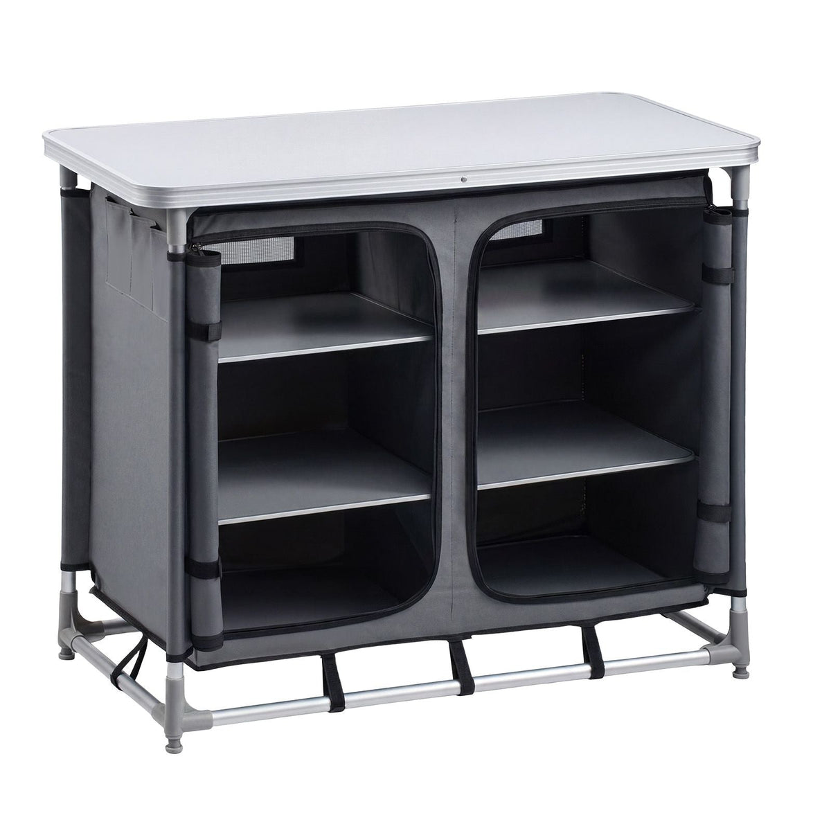 Camping Storage Cabinet, Outdoor Portable Aluminum Lightweight Table, Quick Set-up Compact Kitchen Cook Station, with 6 Shelves and Carry Bag, for Picnic, BBQ, Party, Camping, RV Traveling