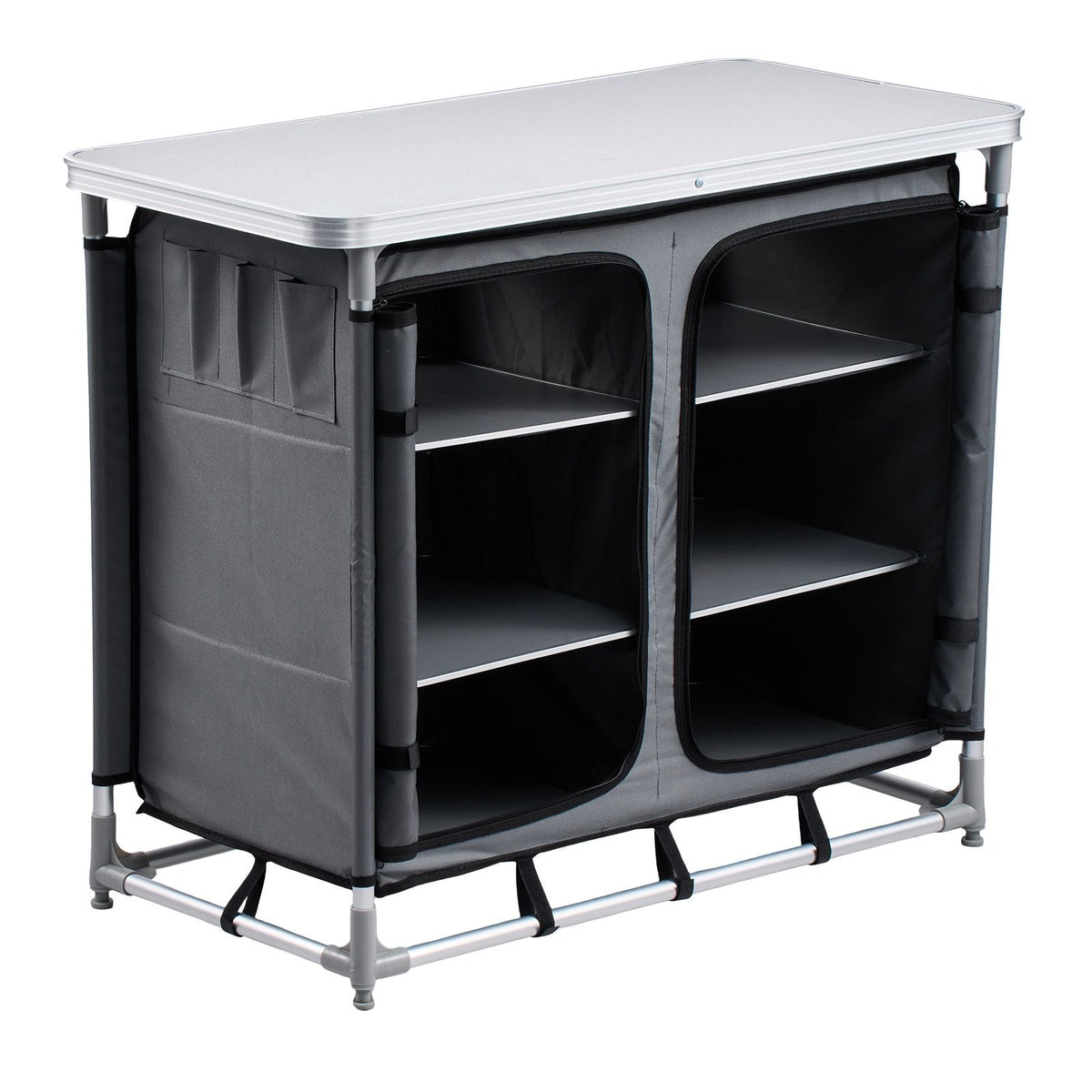 Camping Storage Cabinet, Outdoor Portable Aluminum Lightweight Table, Quick Set-up Compact Kitchen Cook Station, with 6 Shelves and Carry Bag, for Picnic, BBQ, Party, Camping, RV Traveling