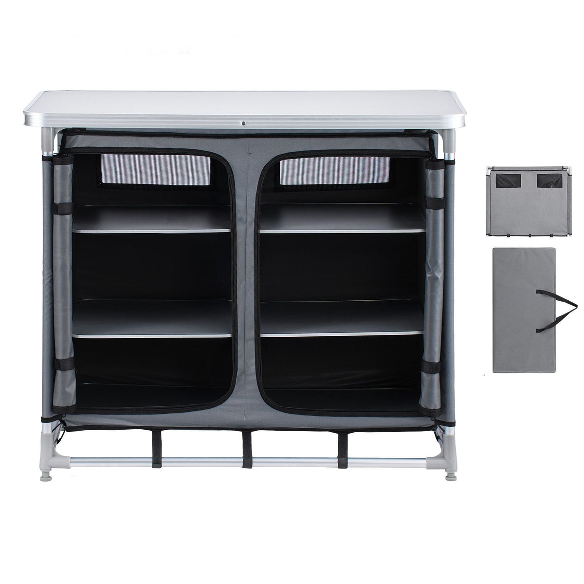 Camping Storage Cabinet, Outdoor Portable Aluminum Lightweight Table, Quick Set-up Compact Kitchen Cook Station, with 6 Shelves and Carry Bag, for Picnic, BBQ, Party, Camping, RV Traveling