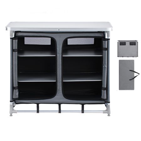 Camping Storage Cabinet, Outdoor Portable Aluminum Lightweight Table, Quick Set-up Compact Kitchen Cook Station, with 6 Shelves and Carry Bag, for Picnic, BBQ, Party, Camping, RV Traveling