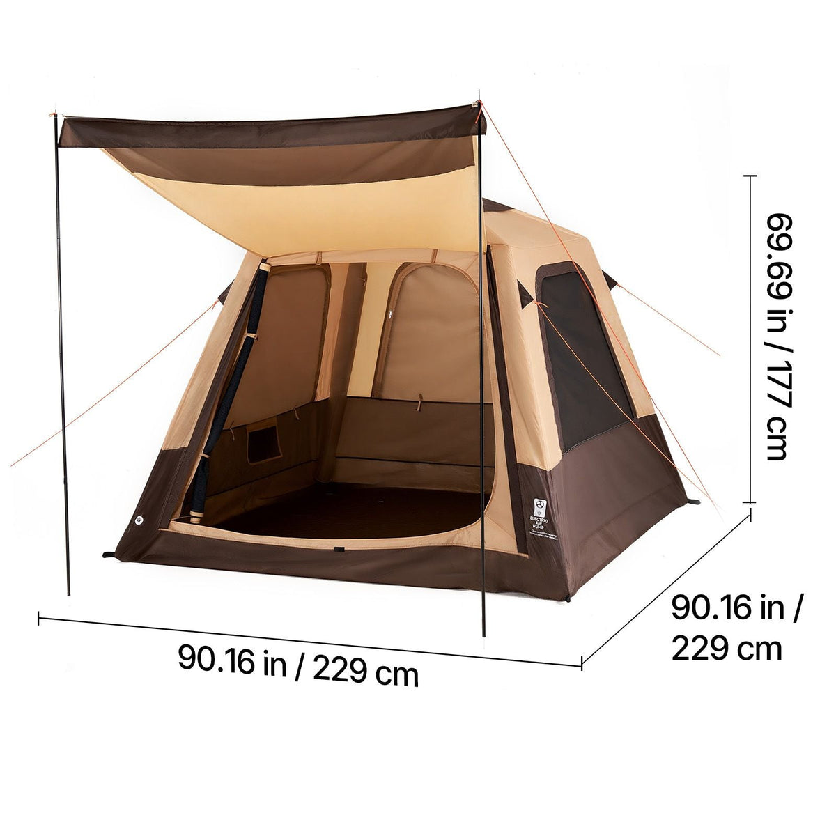 Camping Tent, 4 Person Inflatable Cabin Tent with Rechargeable Pump, TPU Air Tube & 5 Large Mesh Windows, Portable Easy Setup Waterproof with Carry Bag for Family Outdoor Camping & Hiking, Beige
