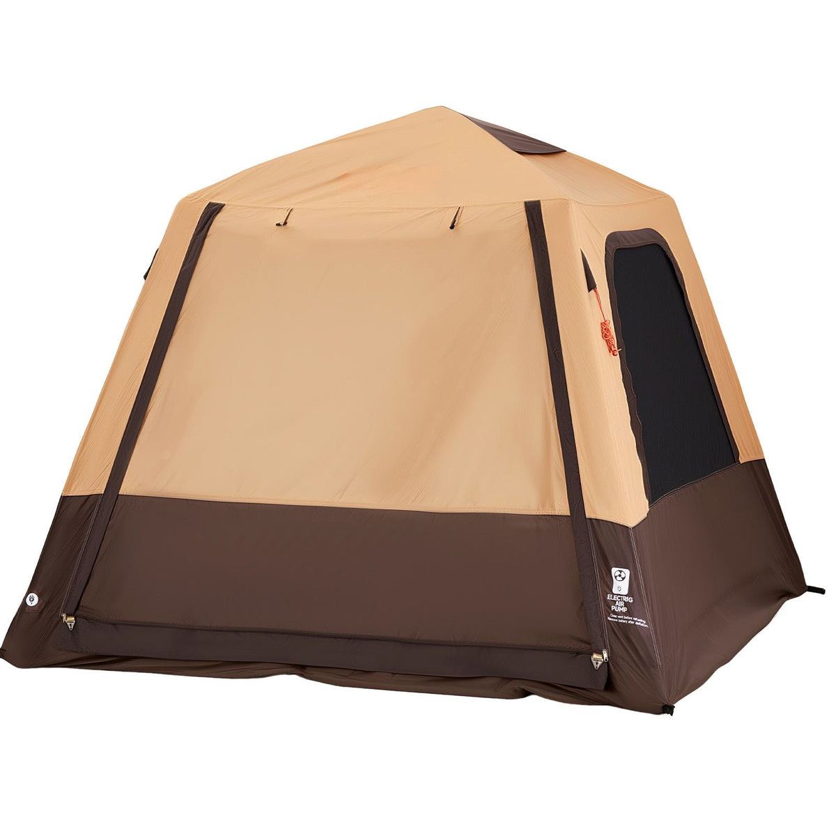 Camping Tent, 4 Person Inflatable Cabin Tent with Rechargeable Pump, TPU Air Tube & 5 Large Mesh Windows, Portable Easy Setup Waterproof with Carry Bag for Family Outdoor Camping & Hiking, Beige
