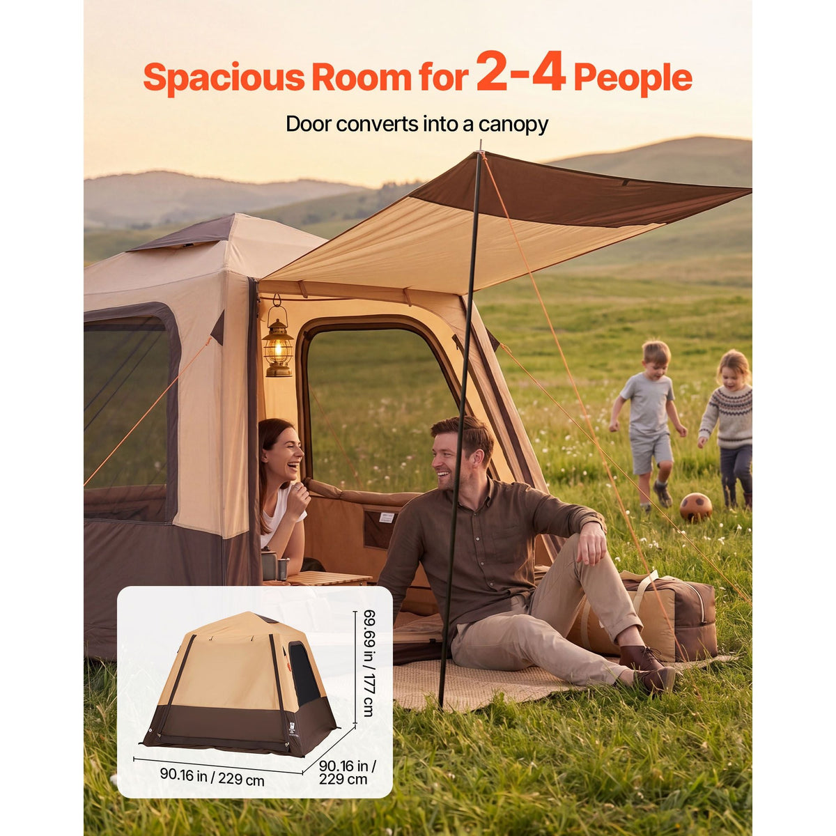 Camping Tent, 4 Person Inflatable Cabin Tent with Rechargeable Pump, TPU Air Tube & 5 Large Mesh Windows, Portable Easy Setup Waterproof with Carry Bag for Family Outdoor Camping & Hiking, Beige