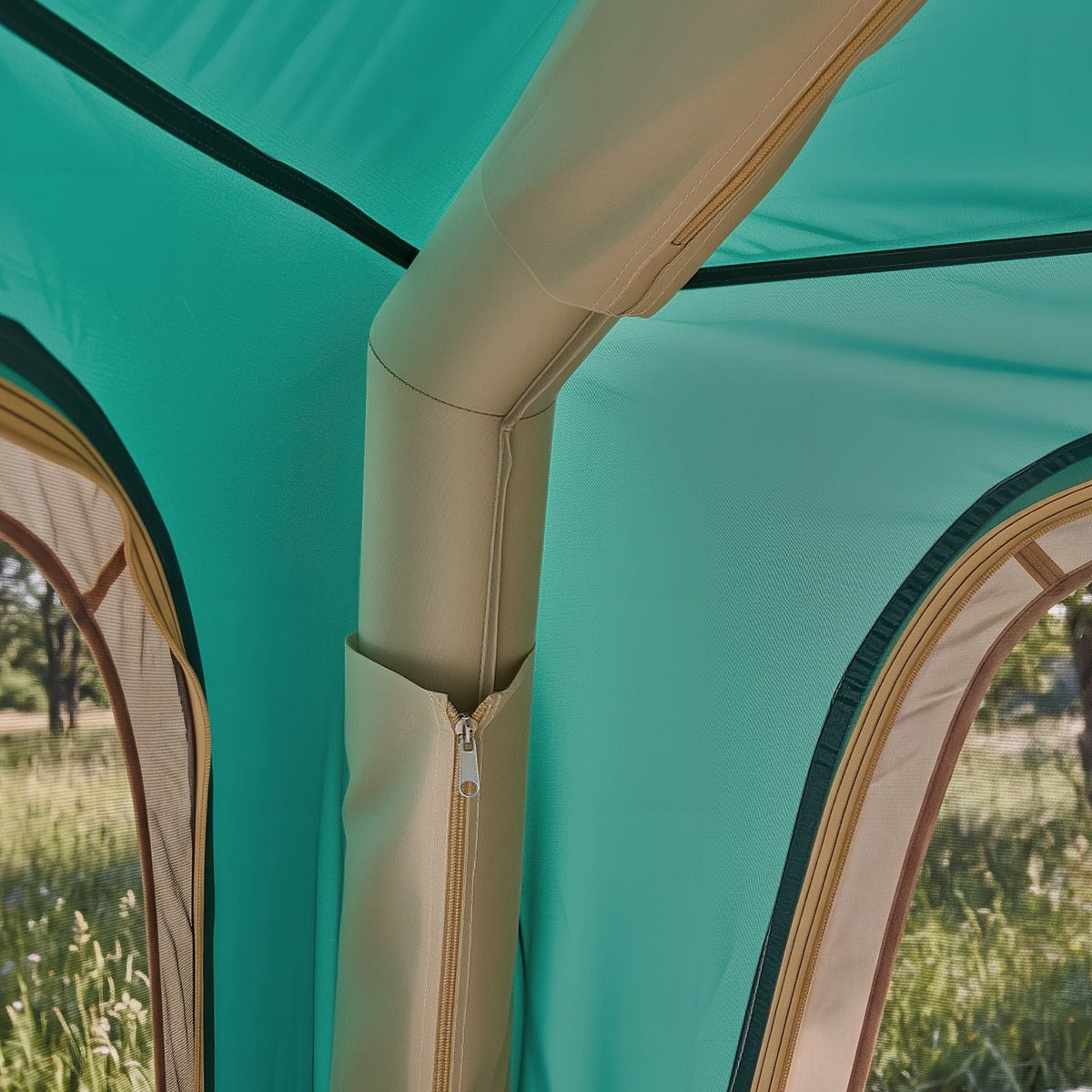 Camping Tent, 4 Person Inflatable Cabin Tent with Rechargeable Pump, TPU Air Tube & 5 Large Mesh Windows, Portable Easy Setup Waterproof with Carry Bag for Family Outdoor Camping & Hiking, Green