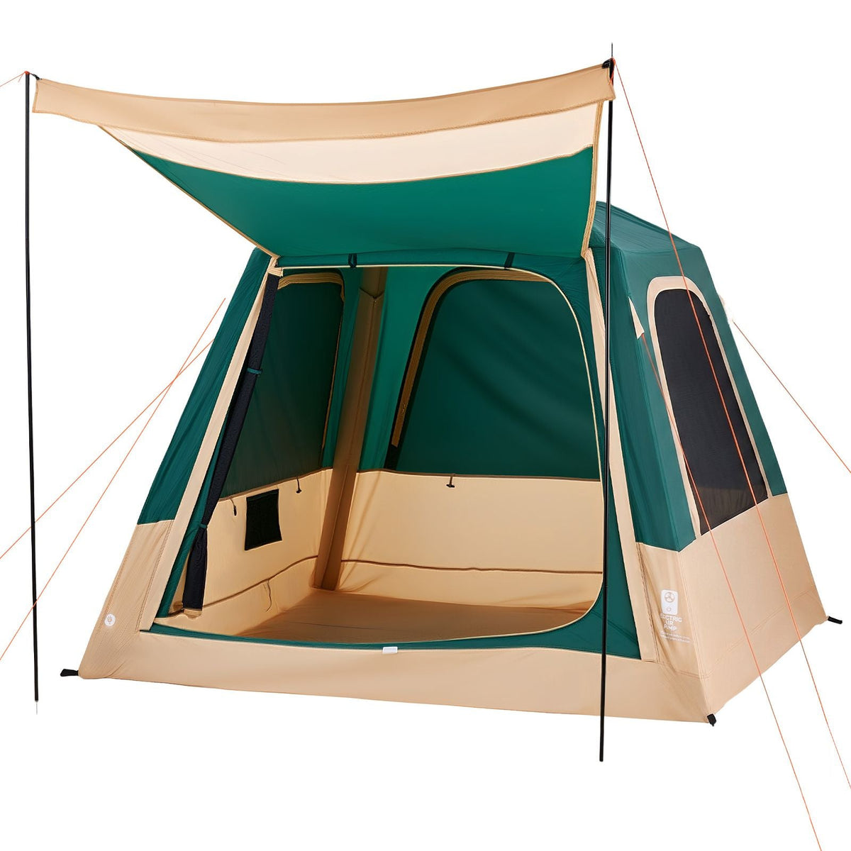 Camping Tent, 4 Person Inflatable Cabin Tent with Rechargeable Pump, TPU Air Tube & 5 Large Mesh Windows, Portable Easy Setup Waterproof with Carry Bag for Family Outdoor Camping & Hiking, Green