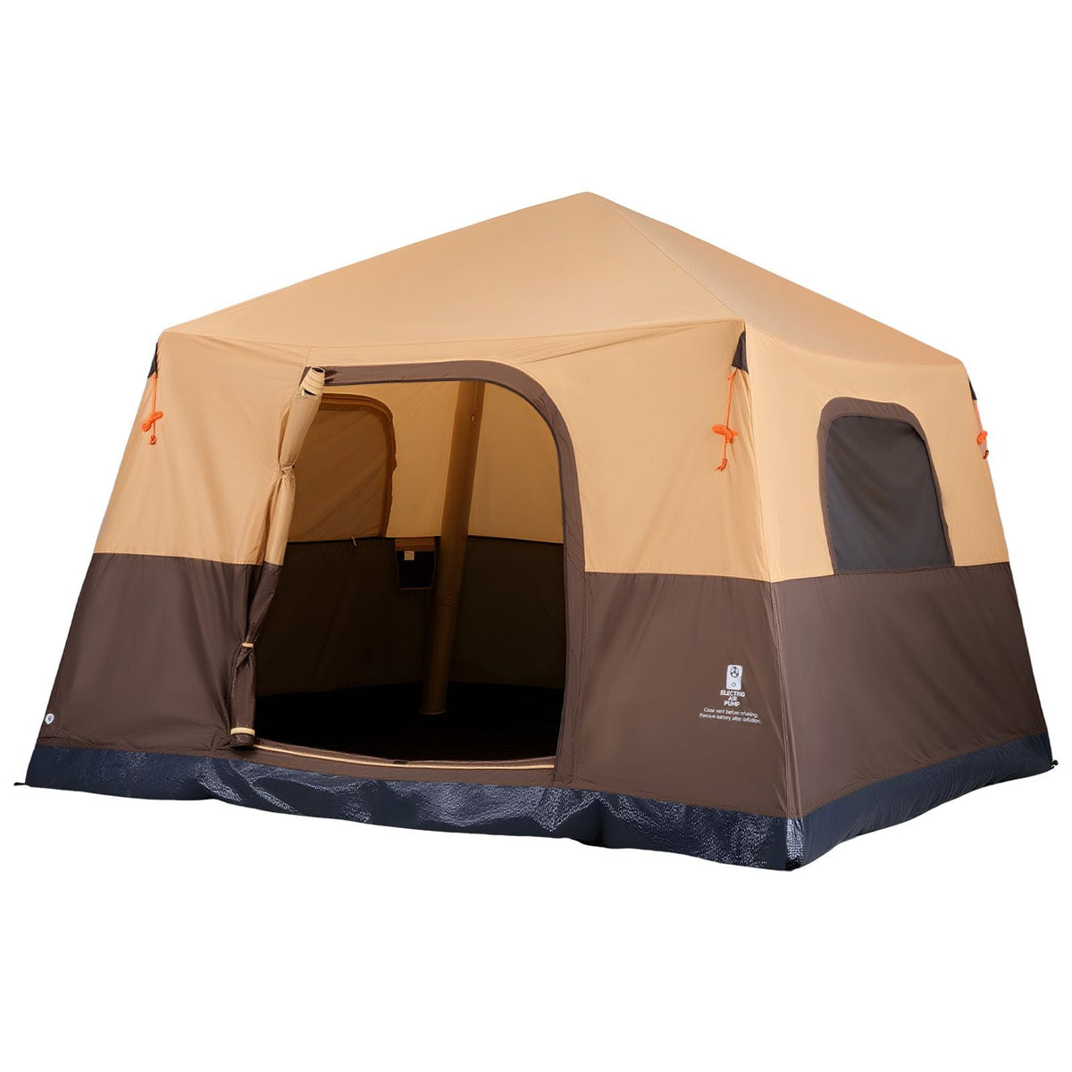 Camping Tent, 6 Person Inflatable Cabin Tent with Rechargeable Pump, TPU Air Tube & 4 Large Mesh Windows, Portable Easy Setup Waterproof with Carry Bag for Family Outdoor Camping & Hiking, Beige