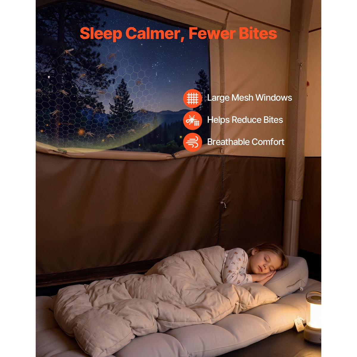 Camping Tent, 6 Person Inflatable Cabin Tent with Rechargeable Pump, TPU Air Tube & 4 Large Mesh Windows, Portable Easy Setup Waterproof with Carry Bag for Family Outdoor Camping & Hiking, Beige