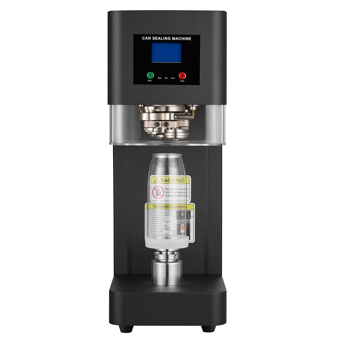 Can Sealer Machine, Automatic Commercial Soda Can Sealing Machine for 2.17 in (55 mm) Aluminum and Plastic Cans, Height Adjustable, Steel Housing Beverage Drink Seamer, for Coffee Shop, Black