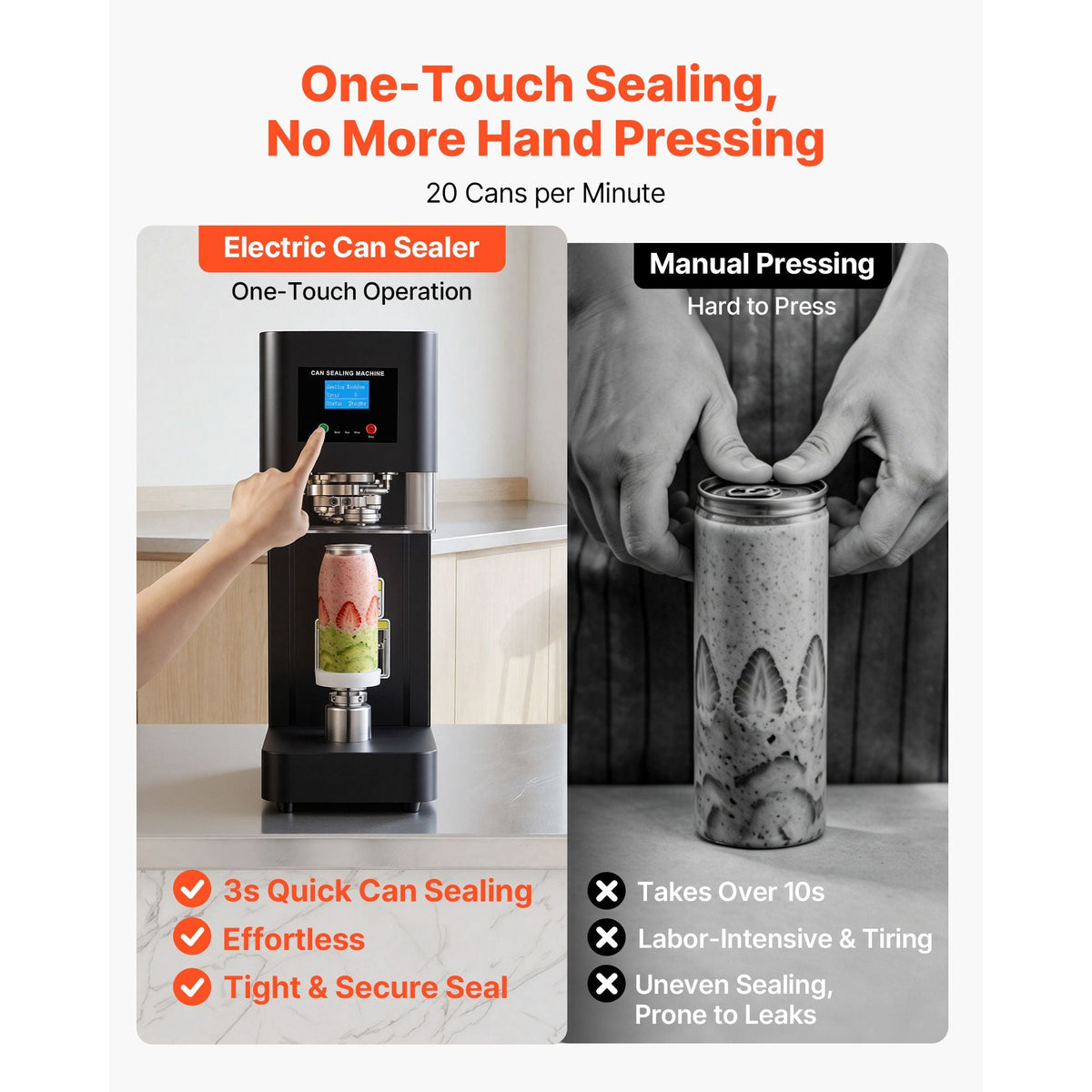 Can Sealer Machine, Automatic Commercial Soda Can Sealing Machine for 2.17 in (55 mm) Aluminum and Plastic Cans, Height Adjustable, Steel Housing Beverage Drink Seamer, for Coffee Shop, Black