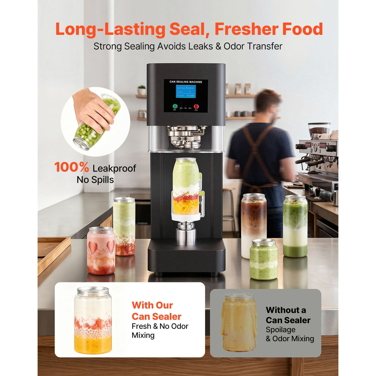 Can Sealer Machine, Automatic Commercial Soda Can Sealing Machine for 2.17 in (55 mm) Aluminum and Plastic Cans, Height Adjustable, Steel Housing Beverage Drink Seamer, for Coffee Shop, Black