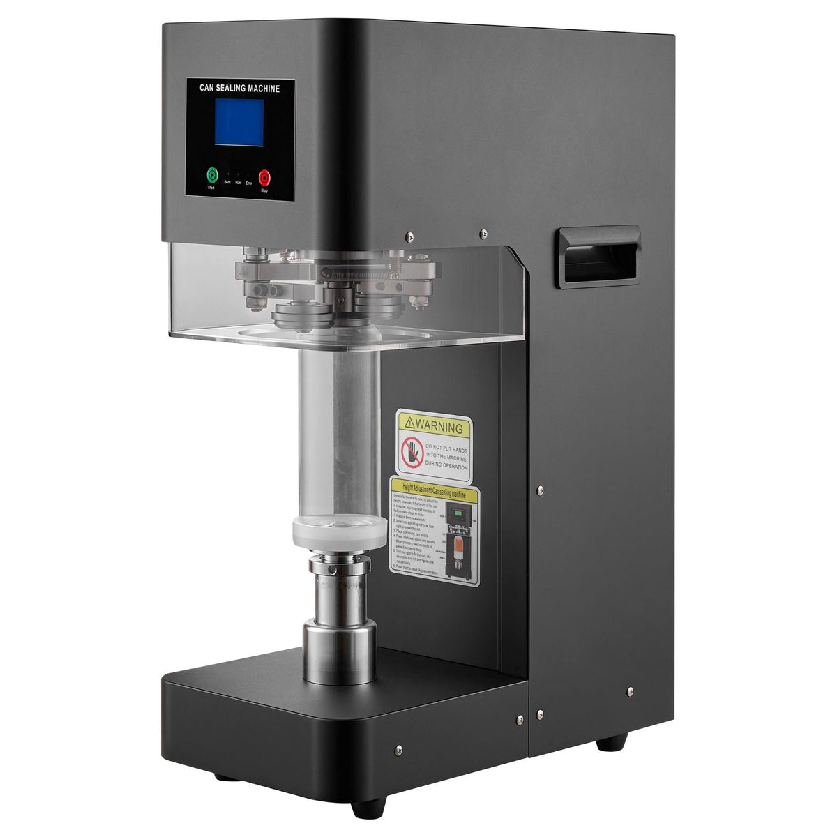 Can Sealer Machine, Automatic Commercial Soda Can Sealing Machine for 2.17 in (55 mm) Aluminum and Plastic Cans, Height Adjustable, Steel Housing Beverage Drink Seamer, for Coffee Shop, Black