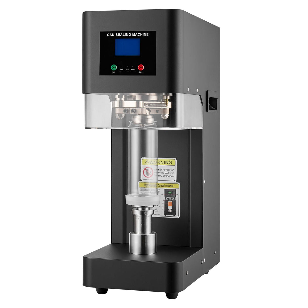 Can Sealer Machine, Automatic Commercial Soda Can Sealing Machine for 2.17 in (55 mm) Aluminum and Plastic Cans, Height Adjustable, Steel Housing Beverage Drink Seamer, for Coffee Shop, Black