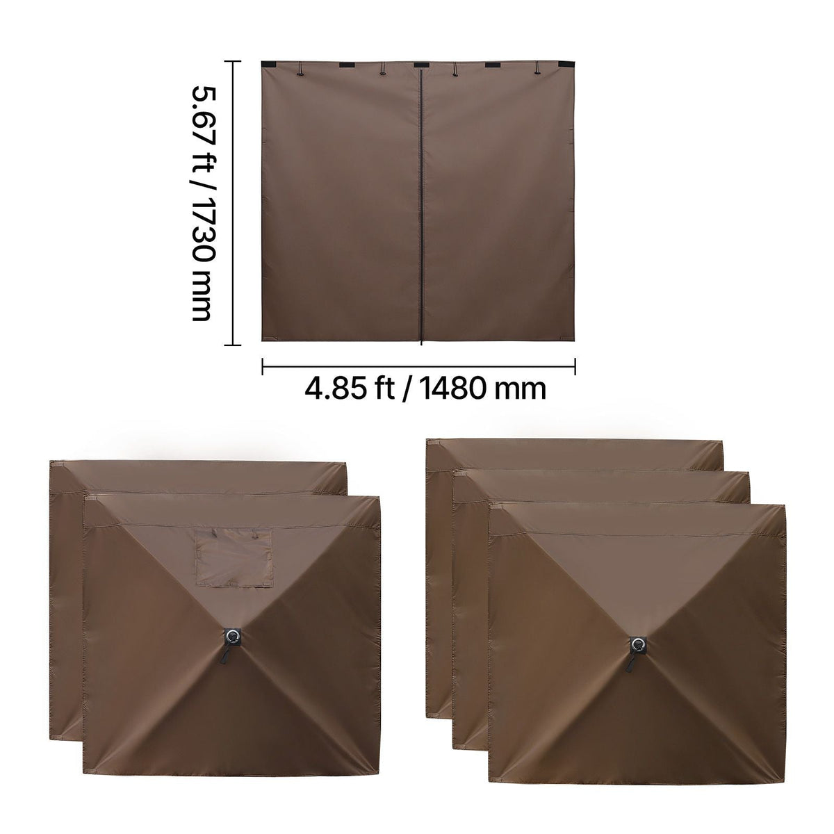 Canopy Sidewalls, 5.67 x 4.85 ft, Canopy Tent Walls with Waterproof and Sunlight Protection, 1 Zippered Door & 2 Windows Design for Outdoor Event Tents, Vendor Booths (6 Sidewalls Only, Brown)