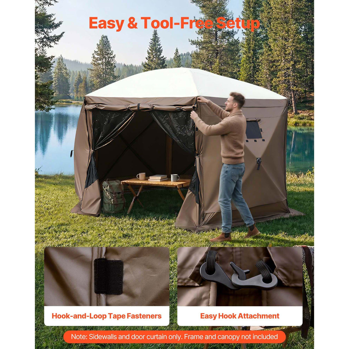 Canopy Sidewalls, 5.67 x 4.85 ft, Canopy Tent Walls with Waterproof and Sunlight Protection, 1 Zippered Door & 2 Windows Design for Outdoor Event Tents, Vendor Booths (6 Sidewalls Only, Brown)