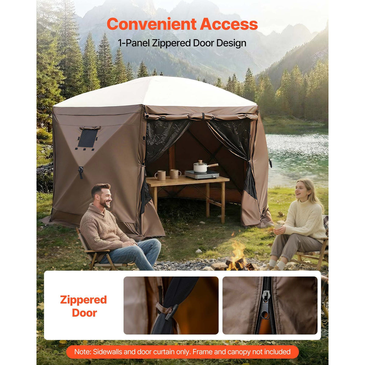 Canopy Sidewalls, 5.67 x 4.85 ft, Canopy Tent Walls with Waterproof and Sunlight Protection, 1 Zippered Door & 2 Windows Design for Outdoor Event Tents, Vendor Booths (6 Sidewalls Only, Brown)