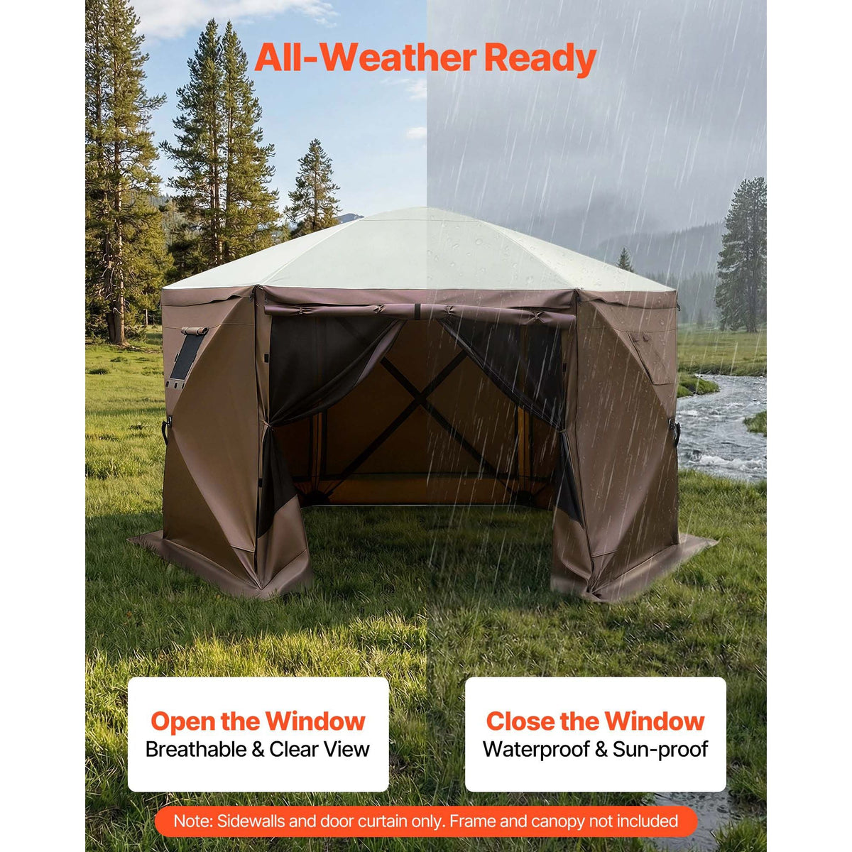 Canopy Sidewalls, 5.67 x 4.85 ft, Canopy Tent Walls with Waterproof and Sunlight Protection, 1 Zippered Door & 2 Windows Design for Outdoor Event Tents, Vendor Booths (6 Sidewalls Only, Brown)
