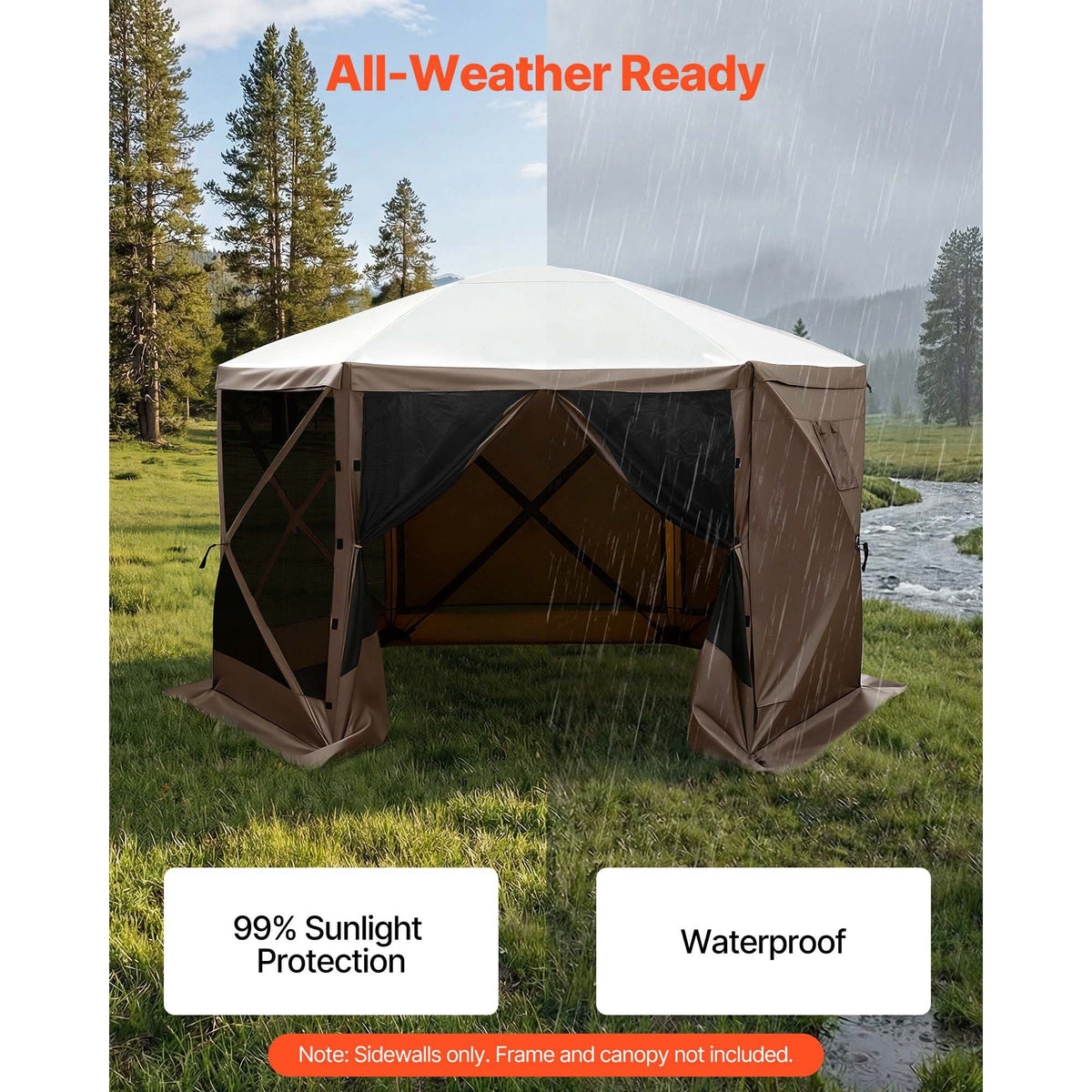 Canopy Sidewalls, 5.67 x 4.85 ft, Canopy Tent Walls with Waterproof and Sunlight Protection Layer, One-Sided Window Design, Fit for Outdoor Event Tents, Vendor Booths (3 Sidewalls Only, Brown)