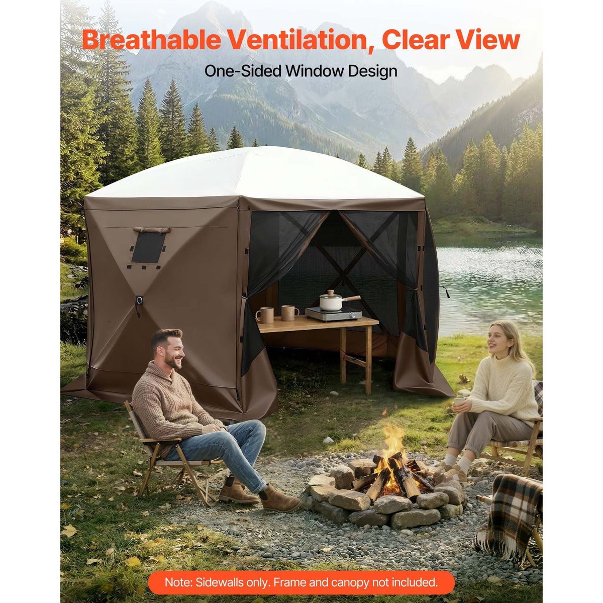 Canopy Sidewalls, 5.67 x 4.85 ft, Canopy Tent Walls with Waterproof and Sunlight Protection Layer, One-Sided Window Design, Fit for Outdoor Event Tents, Vendor Booths (3 Sidewalls Only, Brown)