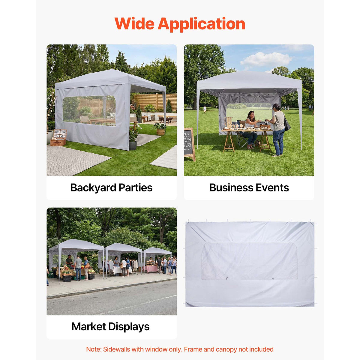 Canopy Sidewalls, Fit for 10 x 10 ft Pop Up Canopy Tent, Tent Side Walls with Waterproof and Sunlight Protection Layer for Outdoor Event Tents, Vendor Booths, Camping (1 Sidewall Only, White)