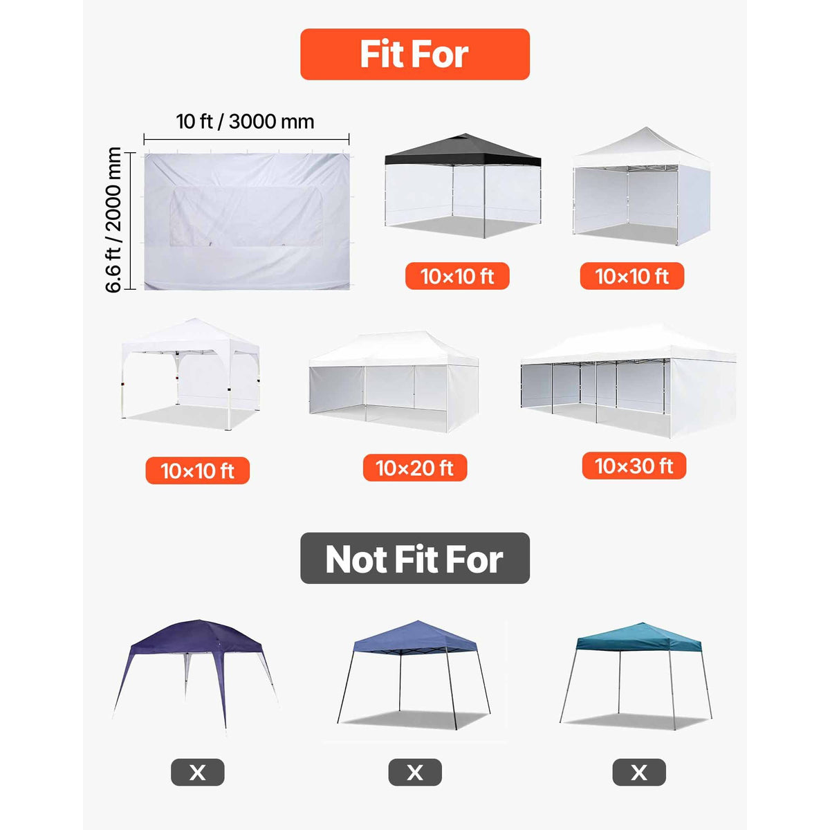Canopy Sidewalls, Fit for 10 x 10 ft Pop Up Canopy Tent, Tent Side Walls with Waterproof and Sunlight Protection Layer for Outdoor Event Tents, Vendor Booths, Camping (1 Sidewall Only, White)