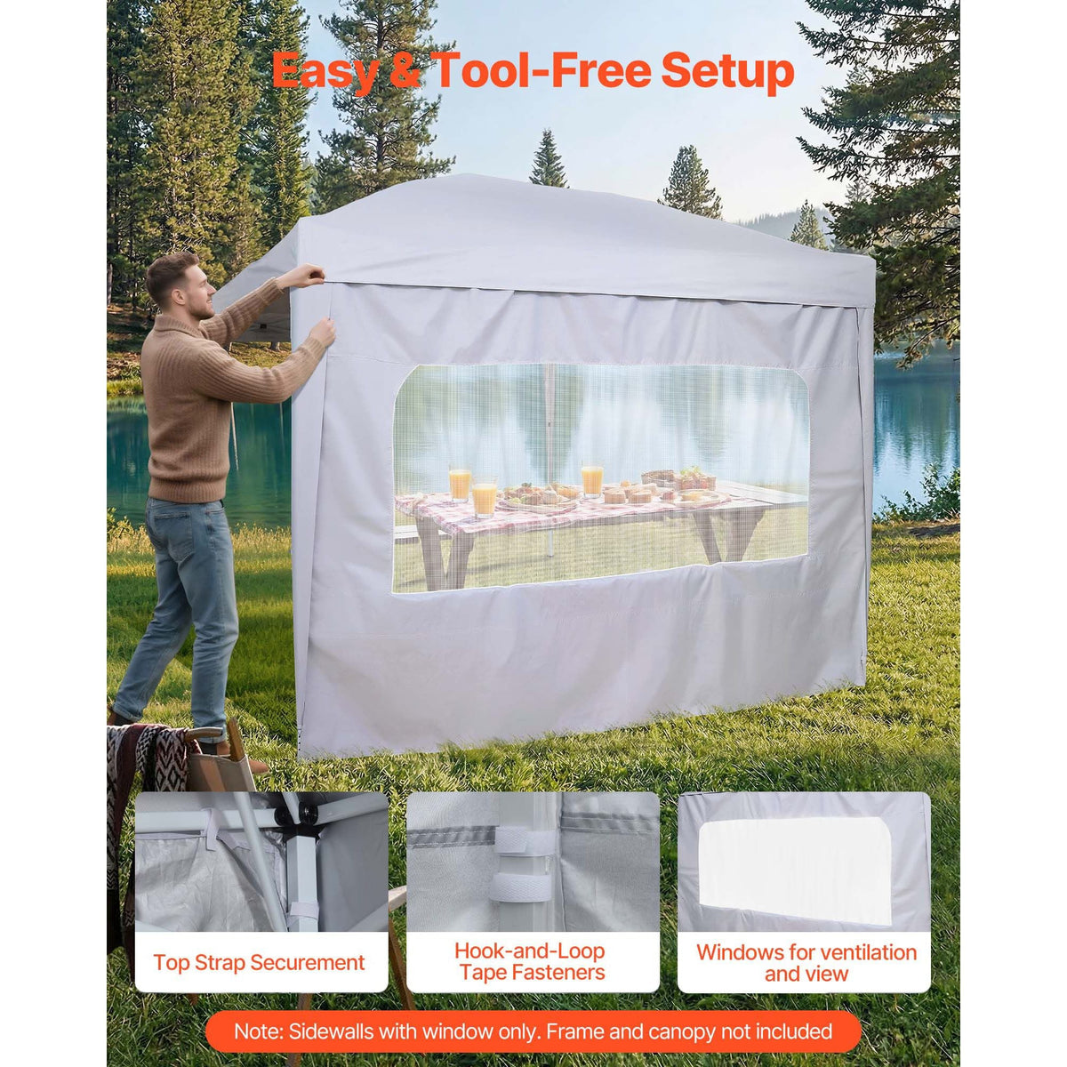 Canopy Sidewalls, Fit for 10 x 10 ft Pop Up Canopy Tent, Tent Side Walls with Waterproof and Sunlight Protection Layer for Outdoor Event Tents, Vendor Booths, Camping (1 Sidewall Only, White)