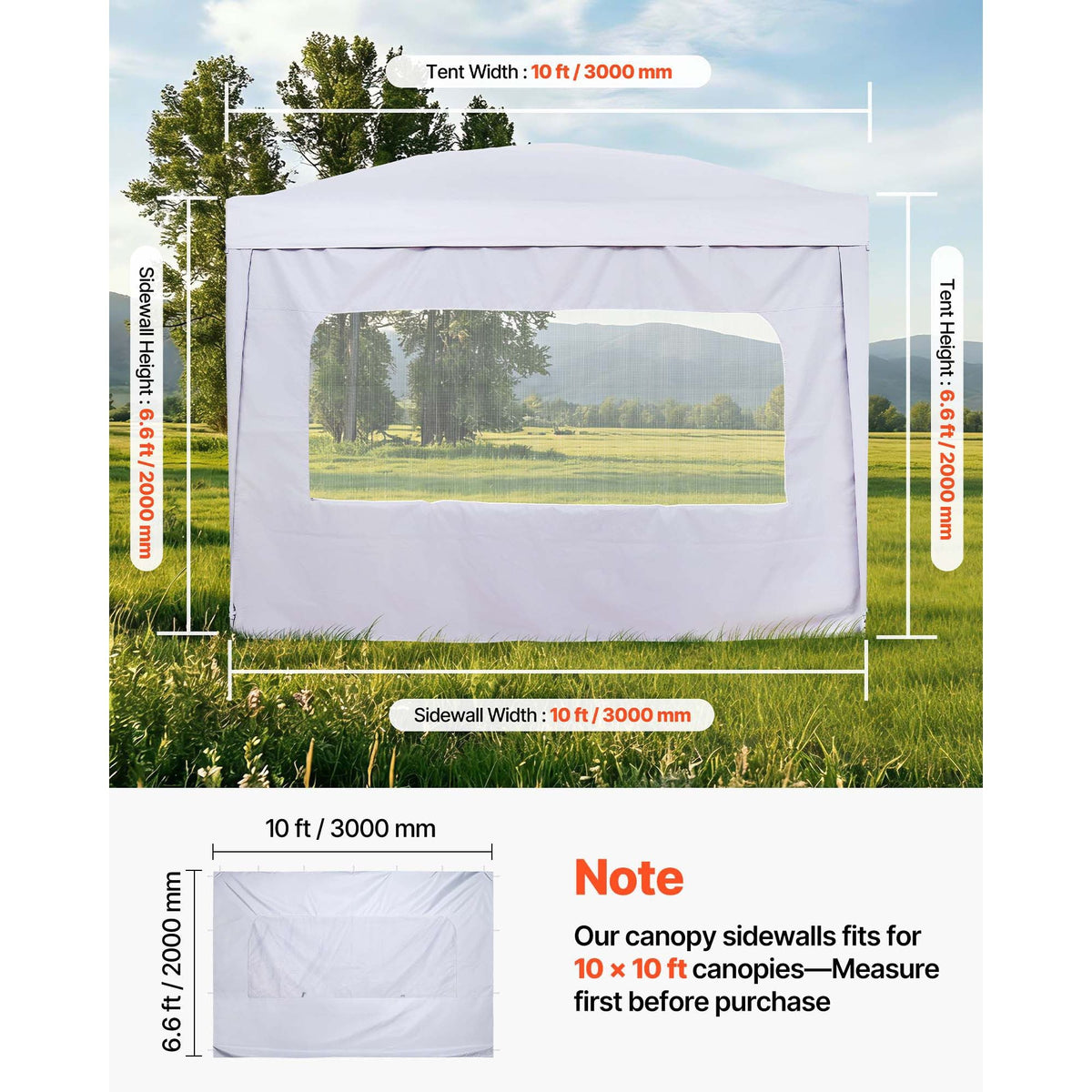 Canopy Sidewalls, Fit for 10 x 10 ft Pop Up Canopy Tent, Tent Side Walls with Waterproof and Sunlight Protection Layer for Outdoor Event Tents, Vendor Booths, Camping (1 Sidewall Only, White)