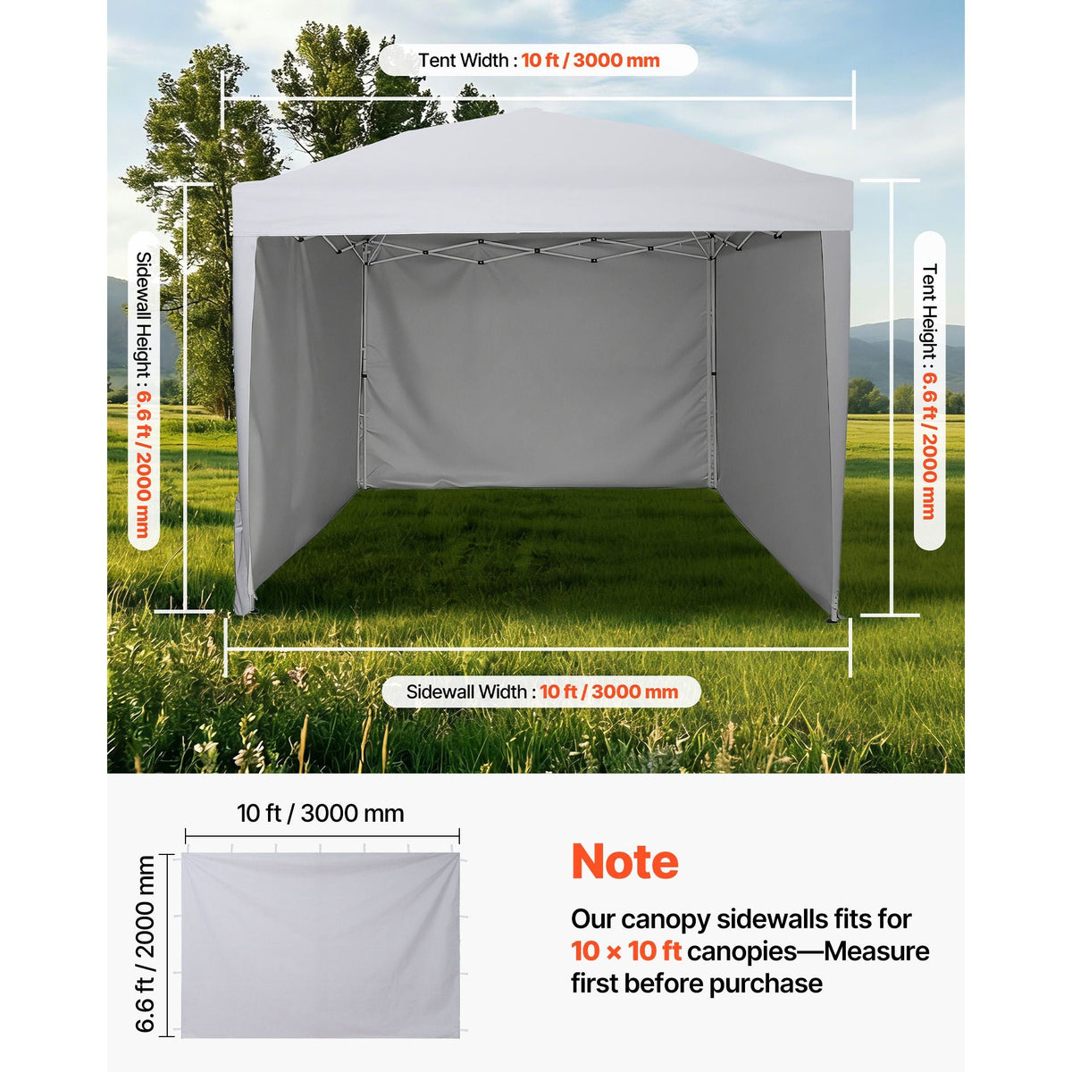 Canopy Sidewalls, Fit for 10 x 10 ft Pop Up Canopy Tent, Tent Side Walls with Waterproof and Sunlight Protection Layer for Outdoor Event Tents, Vendor Booths, Camping (3 Sidewalls Only, White)