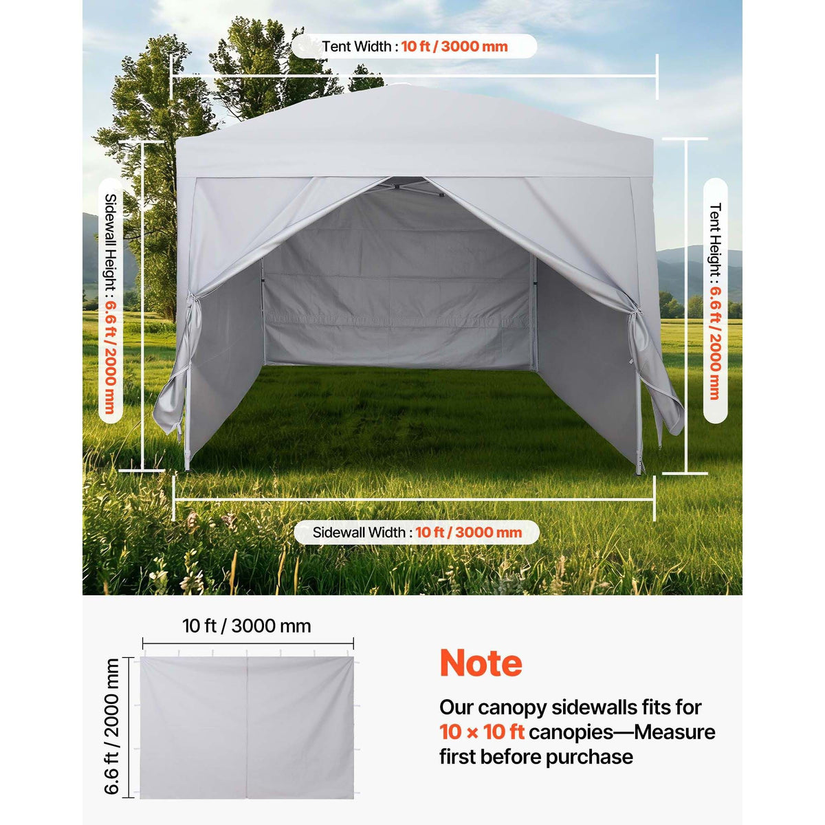 Canopy Sidewalls, Fit for 10 x 10 ft Pop Up Canopy Tent, Tent Side Walls with Waterproof and Sunlight Protection Layer for Outdoor Event Tents, Vendor Booths, Camping (4 Sidewalls Only, White)