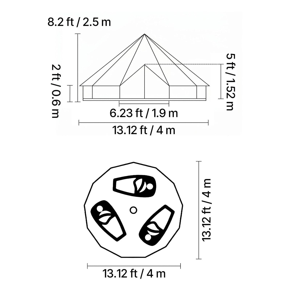 Canvas Bell Tent, 4 Seasons 13.12 ft Yurt Tent for Camping with Stove Jack, Canvas Breathable Holds up to 4 People with Zipped Detachable Floor, for Family Camping Glamping Outdoor Hunting Party