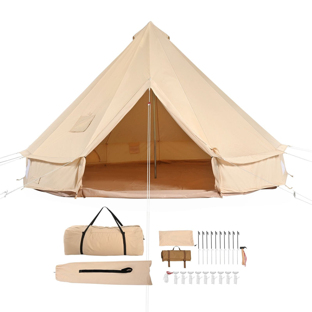 Canvas Bell Tent, 4 Seasons 3 m/9.8ft Yurt Tent, Canvas Tent for Camping with Stove Jack, Breathable Tent Holds up to 4 People, Family Camping Outdoor Hunting Party