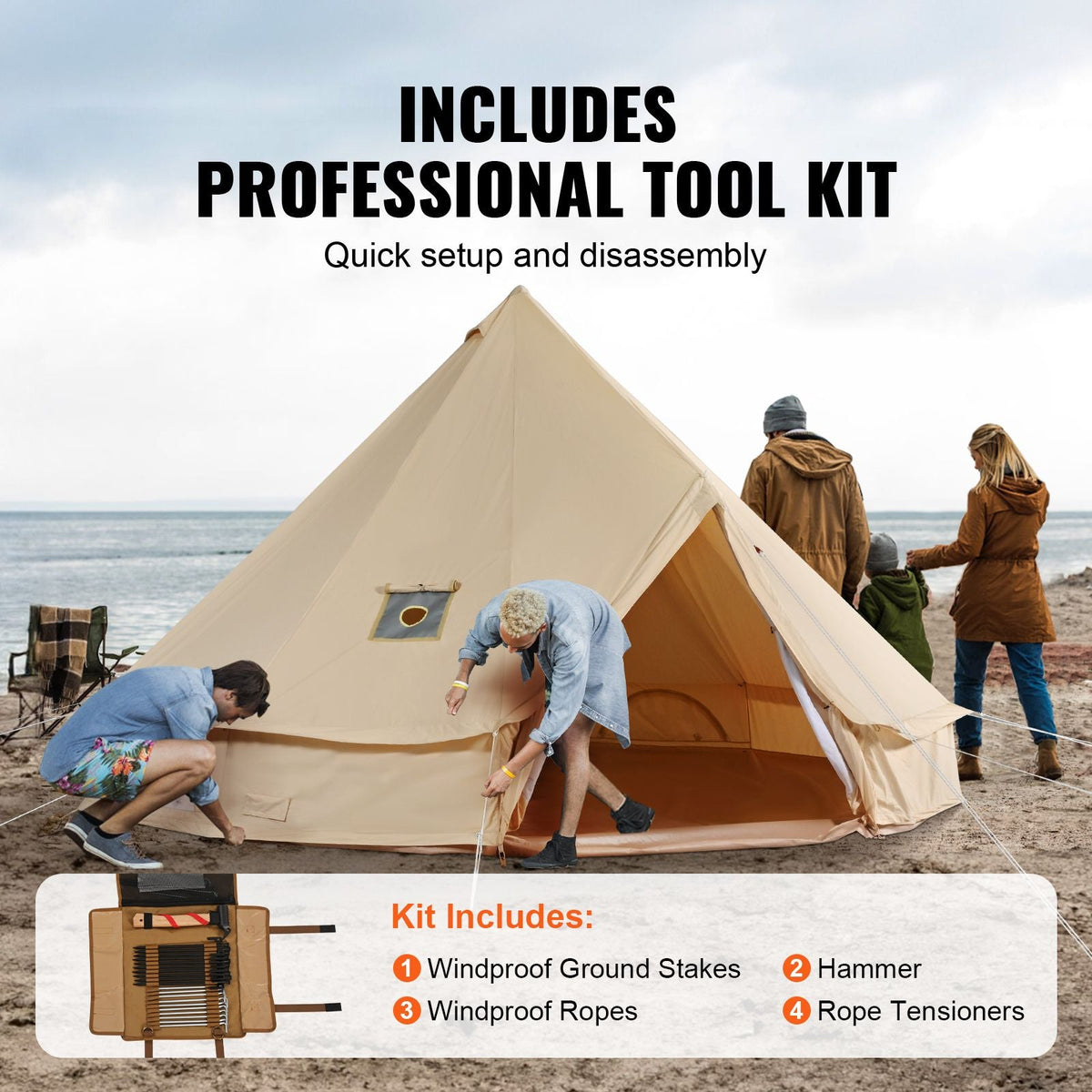 Canvas Bell Tent, 4 Seasons 4 m/13.12 ft Yurt Tent, Canvas Tent for Camping with Stove Jack, Breathable Tent Holds up to 6 People, Family Camping Outdoor Hunting Party