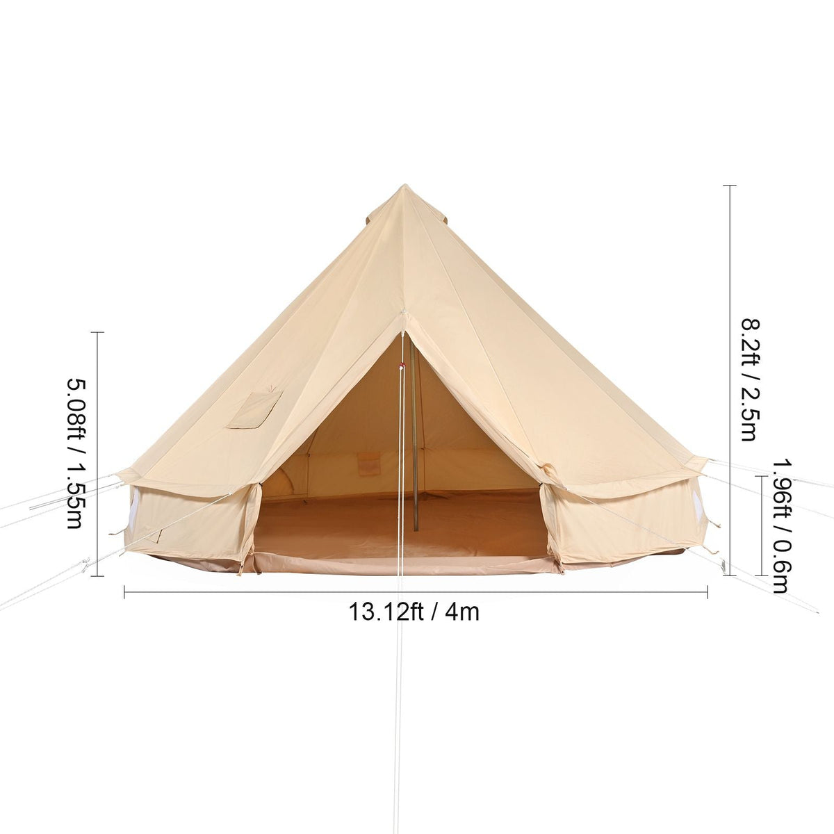 Canvas Bell Tent, 4 Seasons 4 m/13.12 ft Yurt Tent, Canvas Tent for Camping with Stove Jack, Breathable Tent Holds up to 6 People, Family Camping Outdoor Hunting Party