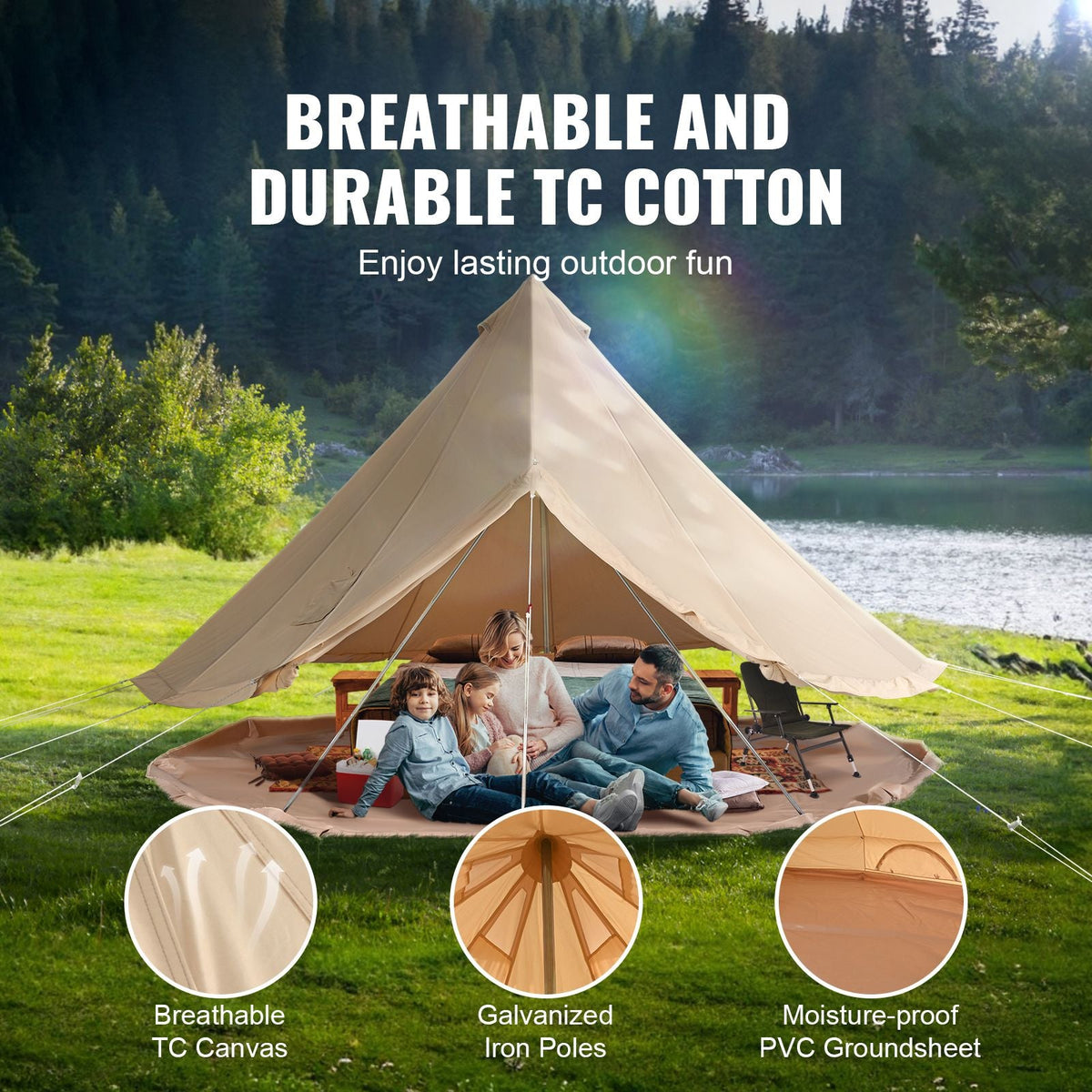 Canvas Bell Tent, 4 Seasons 4 m/13.12 ft Yurt Tent, Canvas Tent for Camping with Stove Jack, Breathable Tent Holds up to 6 People, Family Camping Outdoor Hunting Party