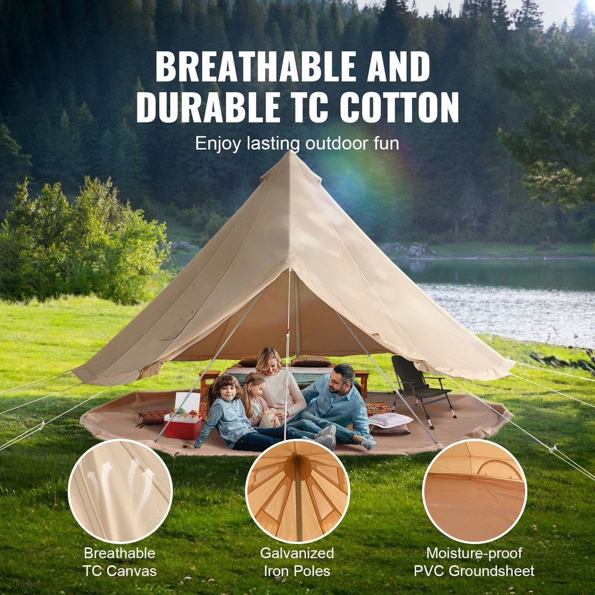 Canvas Bell Tent, 4 Seasons 5 m/16.4 ft Yurt Tent, Canvas Tent for Camping with Stove Jack, Breathable Tent Holds up to 8 People, Family Camping Outdoor Hunting Party