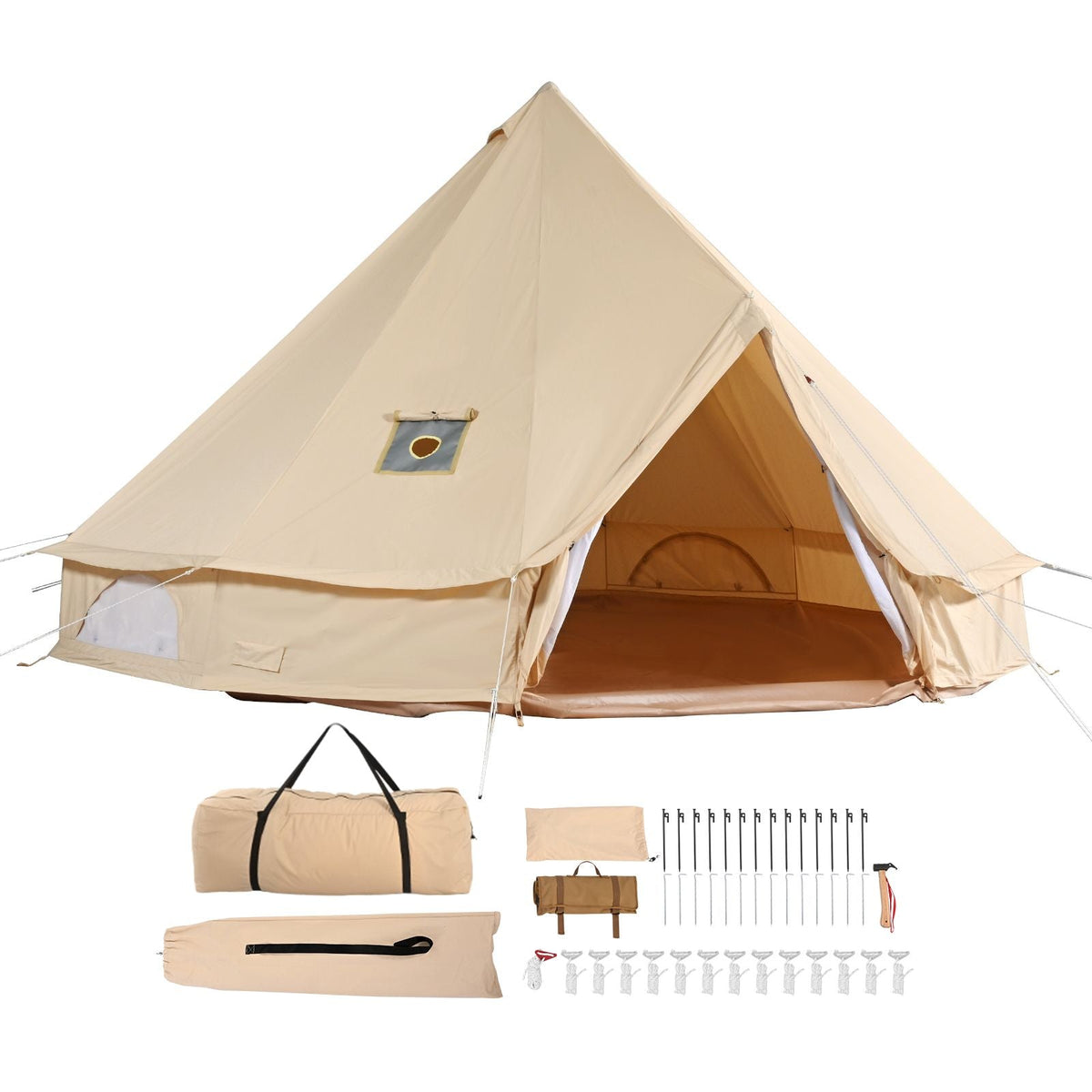Canvas Bell Tent, 4 Seasons 6 m/19.68 ft Yurt Tent, Canvas Tent for Camping with Stove Jack, Breathable Tent Holds up to 10 People, Family Camping Outdoor Hunting Party